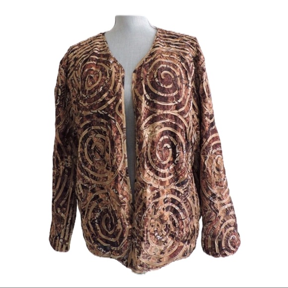 Chico's Jackets & Blazers - Chico’s Brown Swirl Open Blazer 12
